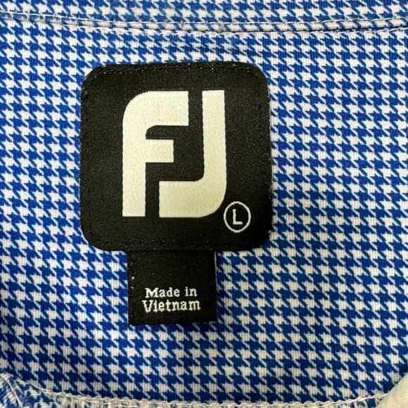 FootJoy Polo Mens L Blue White Houndstooth Check Short Sleeve Stretch Golf - Picture 3 of 10